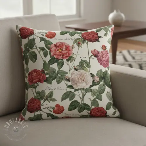 Dekorationstyg Linenlook premium Vintage Rose Garden digital print