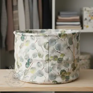 Dekorationstyg Linenlook Eucalyptus boho leaf digital print