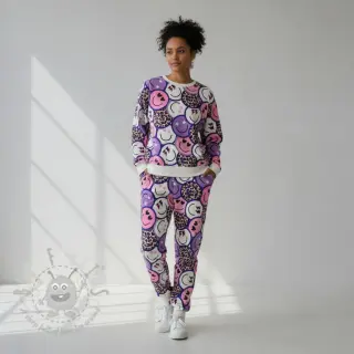 Sweatshirttyg Happy faces purple digital print
