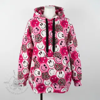 Sweatshirttyg Happy faces pink digital print