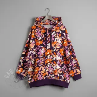 Sweatshirttyg Bright flowers design purple ochre