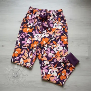 Sweatshirttyg Bright flowers design purple ochre