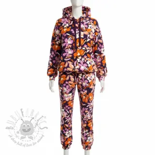 Sweatshirttyg Bright flowers design purple ochre