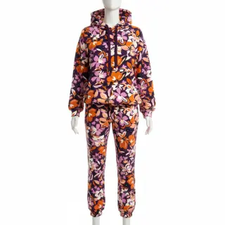 Teplákovina Bright flowers design purple ochre
