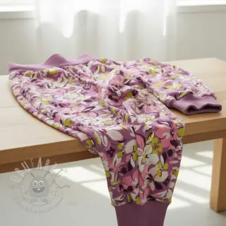 Sweatshirttyg Bright flowers design pink lime