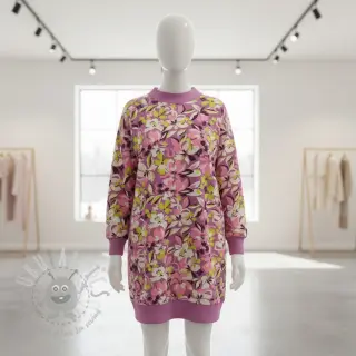 Sweatshirttyg Bright flowers design pink lime
