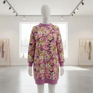 Teplákovina Bright flowers design pink lime