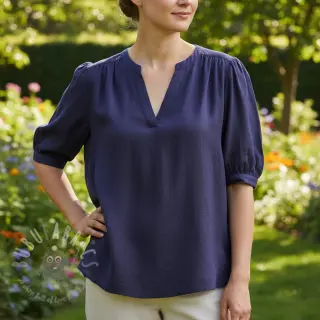 Viskos med lin WASHED navy