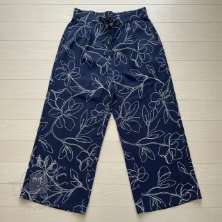 Viskos med lin EMBROIDERY Flower Danielle navy