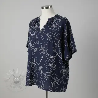 Viskos med lin EMBROIDERY Flower Danielle navy