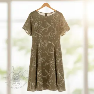 Viskos med lin EMBROIDERY Flower Danielle pickle