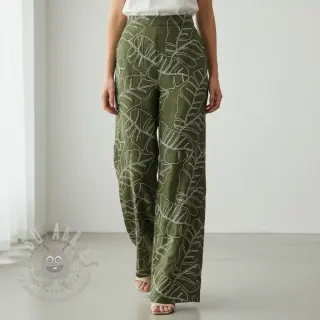 Viskos med lin EMBROIDERY Leaves forest green