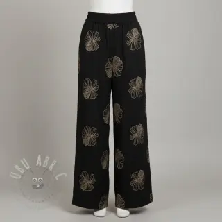 Viskos med lin EMBROIDERY Flower Maya black