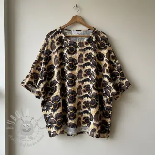 Viskos med lin Sunlower design Och digital print