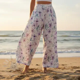Viskos med lin Natural Lin Laurel purple digital print