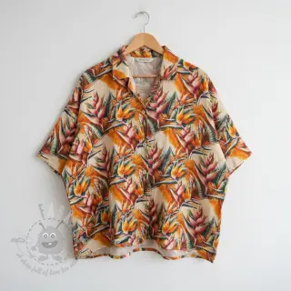 Viskos med lin Marigold design Och digital print