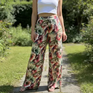 Viskóza s ľanom Azalea design A digital print