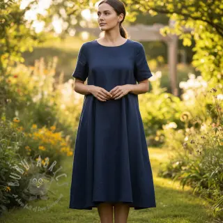 Viskos med lin PREMIUM navy blue