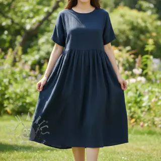 Viskos med lin CRINCLE navy
