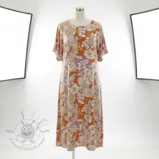 Viskos SATIN Flowie Noe orange digital print