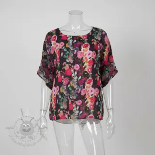 Viskos SATIN Night flowers black digital print