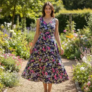 Viskos RADIANCE Flower Uma navy digital print