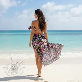 Viskos RADIANCE Flower Uma navy digital print