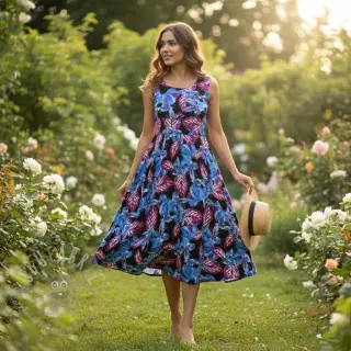 Viskos RADIANCE Anabella leaves black digital print