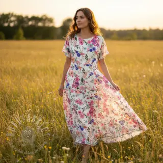 Viskos LUREX Tossed flowers white digital print