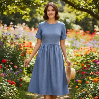 Ľan s bavlnou Lico navy