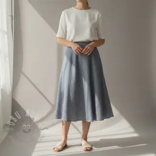 Lin med bomull Fishbone navy