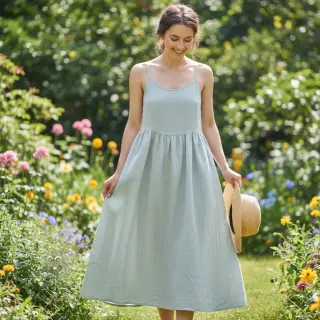 Lin med bomull Fishbone light mint
