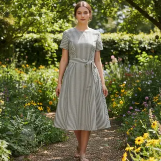 Lin med bomull Lira medium stripe black