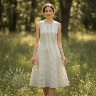 Lin med bomull Lira big stripe beige