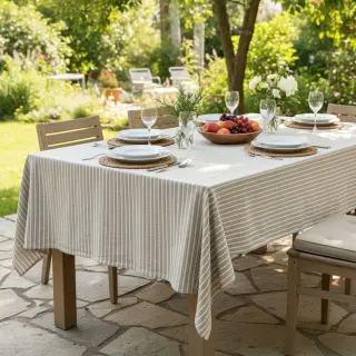 Ľan s bavlnou Lira big stripe beige