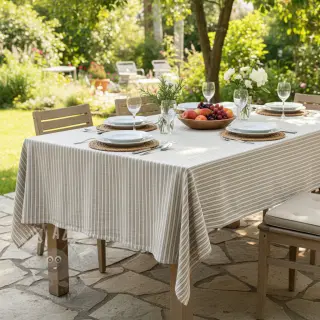 Lin med bomull Lira big stripe beige