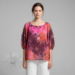 Bomullstyg TIE DYE EMBROIDERY Poppy design Q