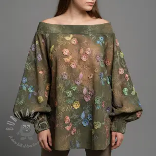 Bomullstyg TIE DYE EMBROIDERY Poppy design N
