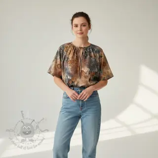 Bomullstyg TIE DYE EMBROIDERY Poppy design M