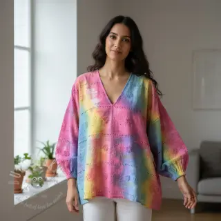 Bomullstyg EMBROIDERY Tie dye Della design B