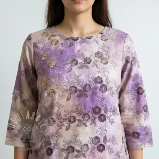Bomullstyg TIE DYE EMBROIDERY Poppy design J