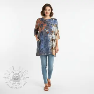 Bomullstyg TIE DYE EMBROIDERY Poppy design I