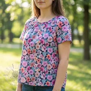 Bomullstyg Significant flowers navy digital print