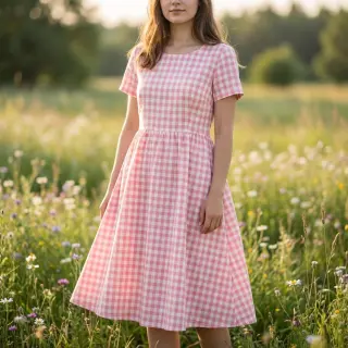 Bavlnená látka Check rosa