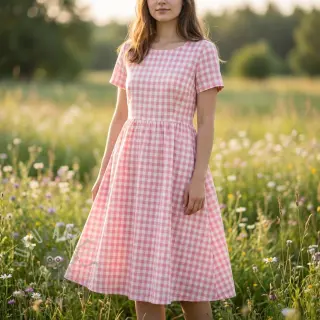 Bomullstyg Check rosa