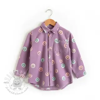 Bomullstyg FLANNEL Happy faces lavender
