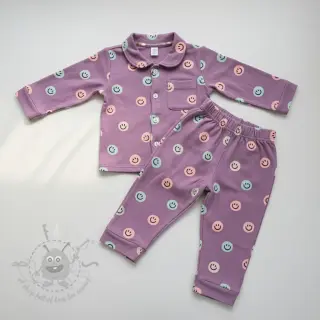 Bomullstyg FLANNEL Happy faces lavender
