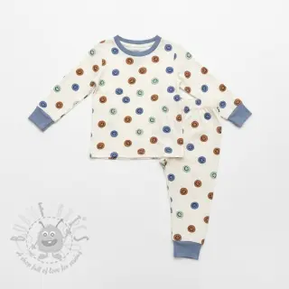 Bomullstyg FLANNEL Happy faces off white green