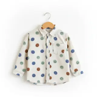 Bavlnená látka FLANNEL Happy faces off white green