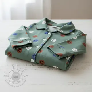 Bomullstyg FLANNEL Happy faces army green